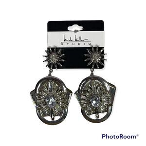 Nichole Miller Studio Silver Pated Class Stones Dangle Earrings